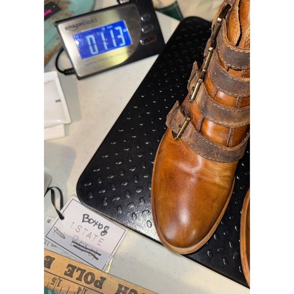 BED|STU ROAN Brown Leather Boots 4 Buckle Block Heel Moto Boho Western Sz 7.5 - Picture 14 of 14